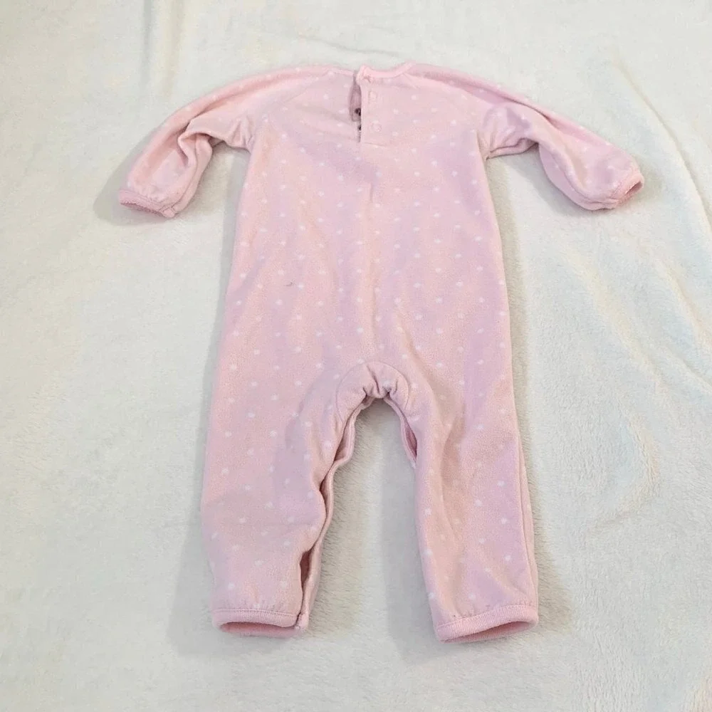 5/$25 Carter's Baby Girl Pink Polka Dot‎ Cat Fleece Sleeper Romper 9 Months